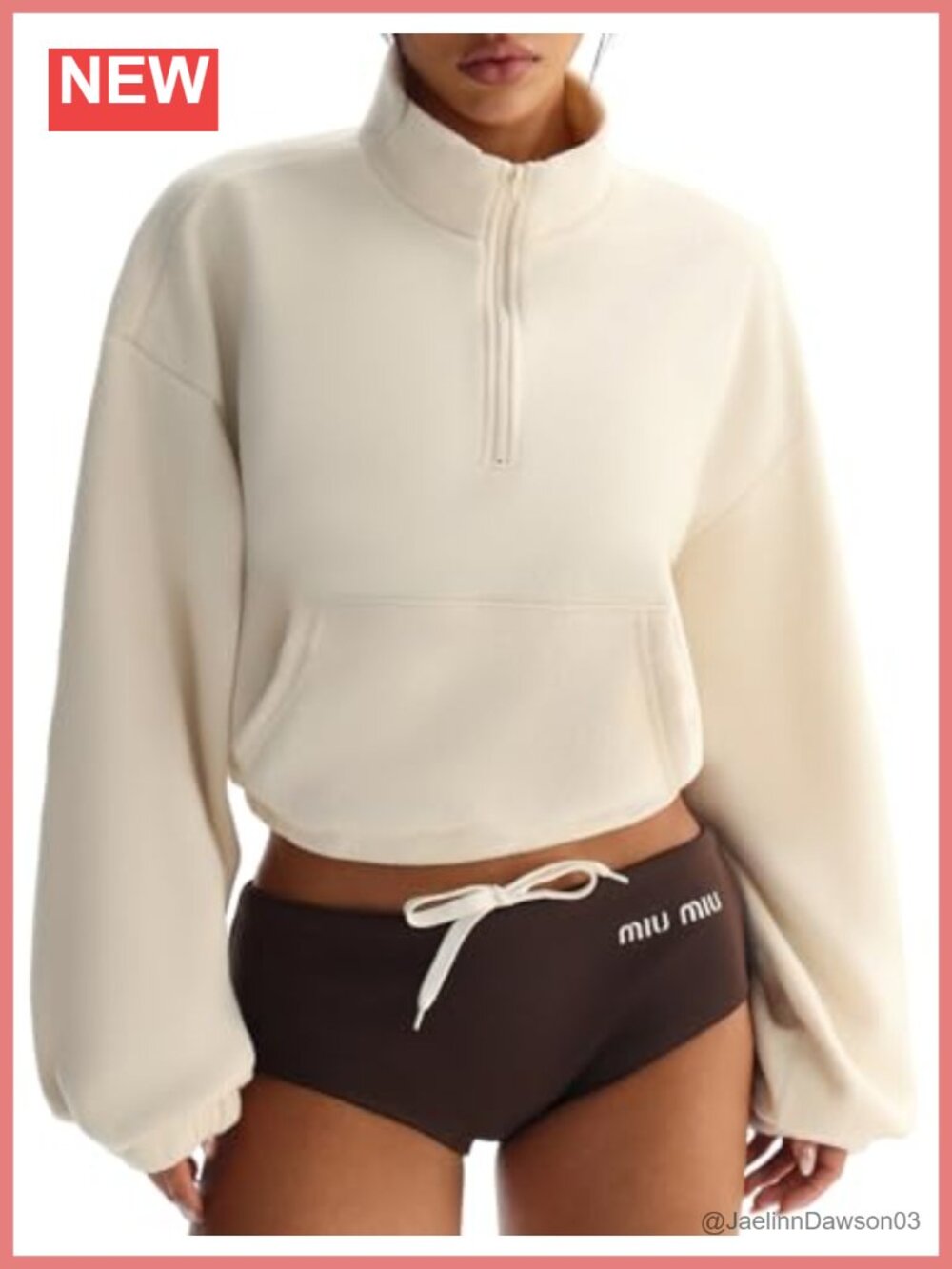 Half Zip Fleece Sweatshirt Cropped Sherpa Pullover Kangaroo Pocket Women